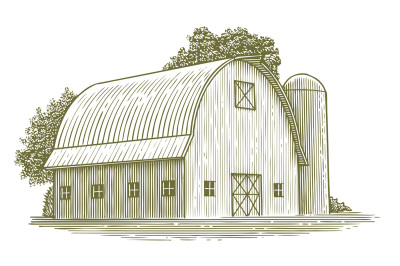 Woodcut Round Roof Barn