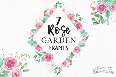 Rose Pink Watercolour Clipart 7 Frames Borders Flowers Berries 