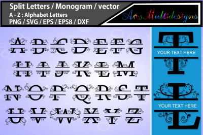 Split Letters Svg &2F; monogram vector svg &2F; A - Z alphabet svg set &28; vec