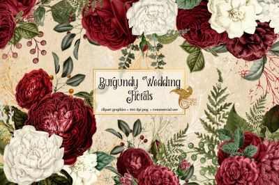 Burgundy Wedding Floral Clipart