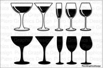Red, white wine Glasses SVG files for Silhouette Cameo and Cricut.