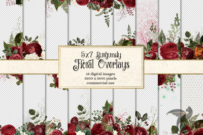 5x7 Burgundy Floral Overlays