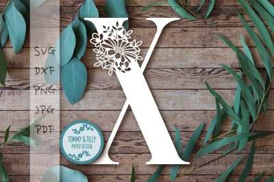 X Floral Letter SVG DXF PNG PDF JPG