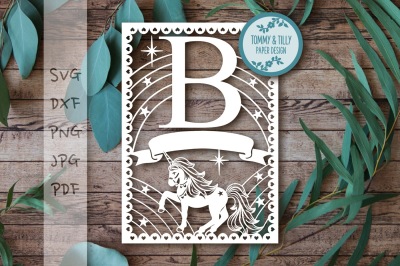 B Unicorn Letter SVG DXF PNG PDF JPG