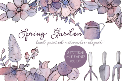 Spring Garden Watercolor Clipart Set