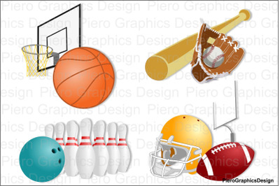 Sports Basket baseball bowling football clipart JPG files