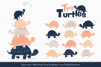 Sweet Stacks Tipsy Turtles Stack Clipart in Navy & Peach