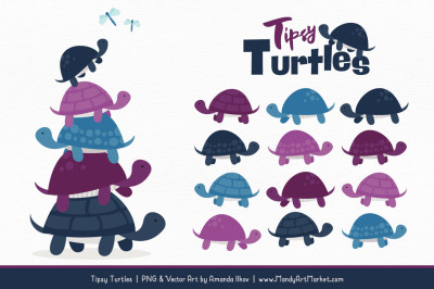 Sweet Stacks Tipsy Turtles Stack Clipart in Navy & Plum