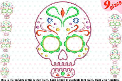 Cinco De Mayo Embroidery Design outline Fiesta Mexico skull 198b