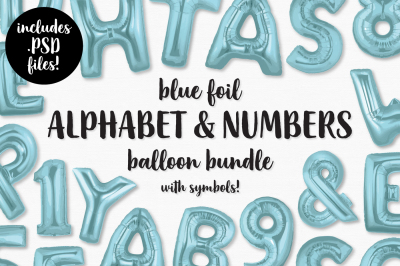 Blue Foil Alphabet &amp; Numbers Balloon Bundle