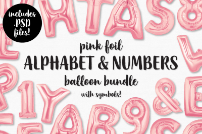 Pink Foil Alphabet &amp; Numbers Balloon Bundle