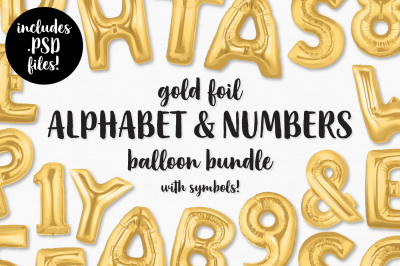 Gold Foil Alphabet &amp; Numbers Balloon Bundle