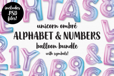 Unicorn Ombre Foil Balloon Alphabet, Numbers &amp; Symbols Bundle