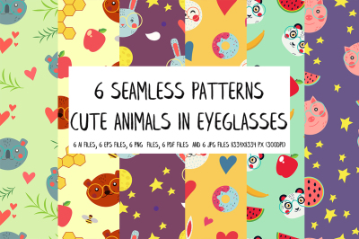 `Cute animals` seamless pattern set