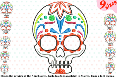 Cinco De Mayo Embroidery Design outline Fiesta Mexico skull 199b