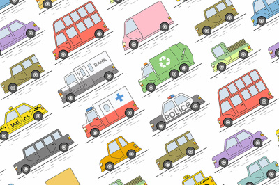 car seamless pattern. Flat colors style. Vector illustration
