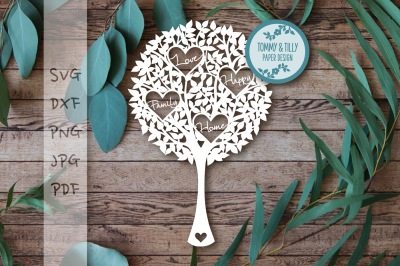 Love, Happy, Family, Home Tree - SVG DXF PNG PDF JPG