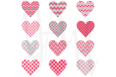 Pink Chevron Polka Dot Heart Shape