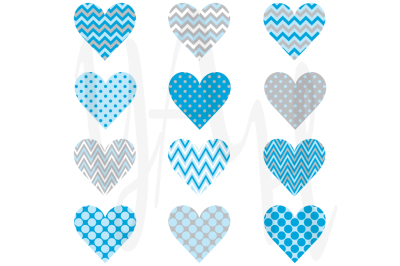 Blue Chevron Polka Dot Heart Shape