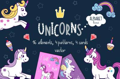 Unicorns vector collection