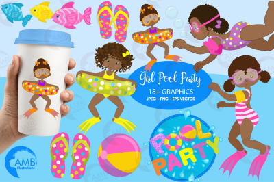 Pool Party for girls clipart, graphics, illustrations AMB-1998