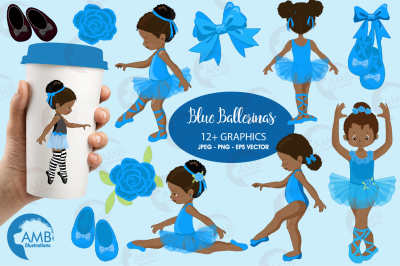 Ballerina in blue clipart, Ballet clipart, ballerina AMB-1946 