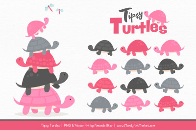 Sweet Stacks Tipsy Turtles Stack Clipart in Pink & Pewter