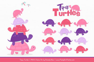 Sweet Stacks Tipsy Turtles Stack Clipart in Pink & Purple
