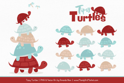 Sweet Stacks Tipsy Turtles Stack Clipart in Red & Robin Egg