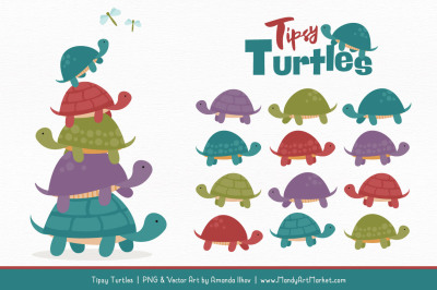 Sweet Stacks Tipsy Turtles Stack Clipart in Retro Bold