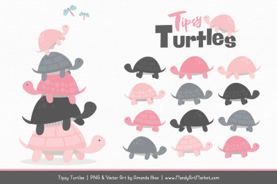 Sweet Stacks Tipsy Turtles Stack Clipart in Soft Pink & Pewter