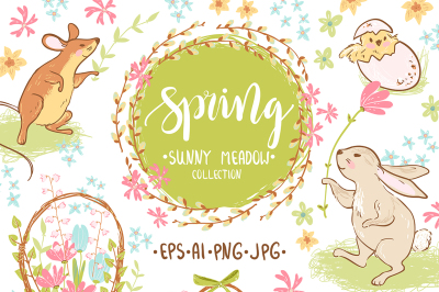 Spring meadow graphic set