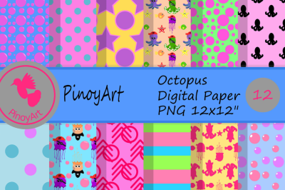 octopus digital paper,octopus scrapbook paper,octopus pdf,paper design