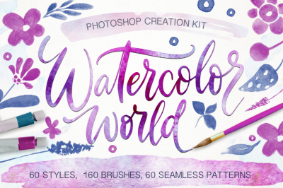 Watercolor world. Photoshop kit.