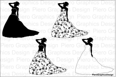 Woman in dress with flowers SVG files for Silhouette Cameo and Cricut.