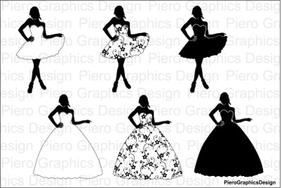 Woman in dress SVG files for Silhouette Cameo and Cricut.