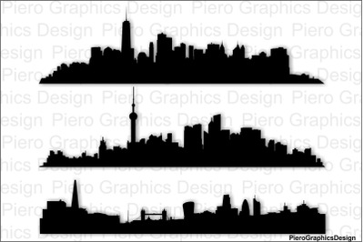Skyline Manhattan, Shanghai, London SVG files