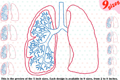 Lungs Outline Embroidery Design Organs science school Anatomy 203b 