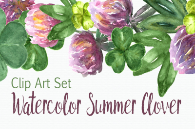 Watercolor Summer Clover Clip Art Set