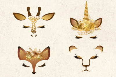 Gold Animal Faces Clipart