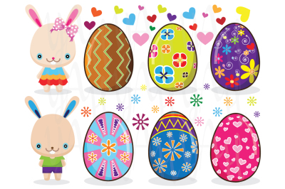 Colorful Easter Eggs and Cute Bunny 