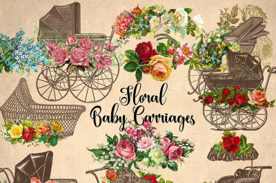 Floral Baby Carriages Clipart