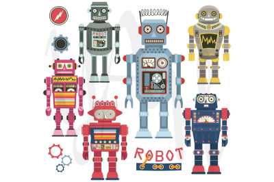 Retro Robots Clip Art