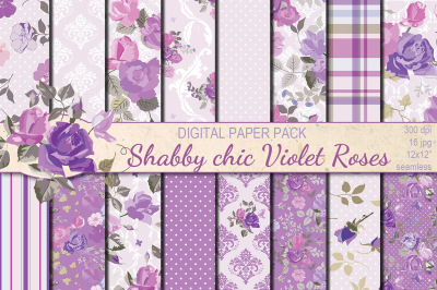 Shabby chic violet roses seamless digital paper pack