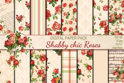 Shabby chic pink roses seamless digital paper pack