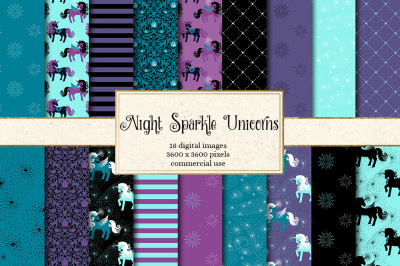 Night Sparkle Unicorn Digital Paper