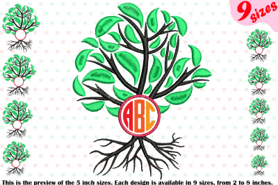 Family Tree Circle Embroidery Design Frame Deep Roots Branches 206b