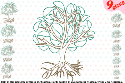 Family Tree Outline Embroidery Design Deep Roots Branches 205b