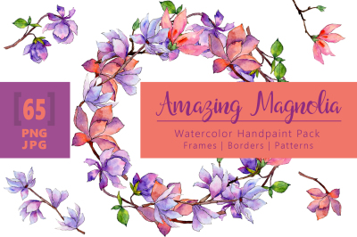 Amazing magnolia JPG watercolor flower set