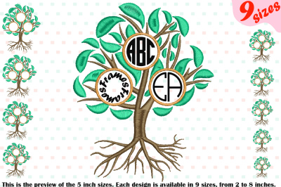 Family Tree Circle Embroidery Design Frame Deep Roots Branches 207b